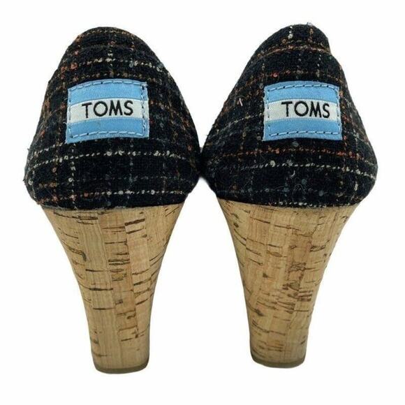 Toms Emma Classic Pump Wedge Heels Shoes Multicolor Plaid Slip On 8 M - Picture 2 of 9